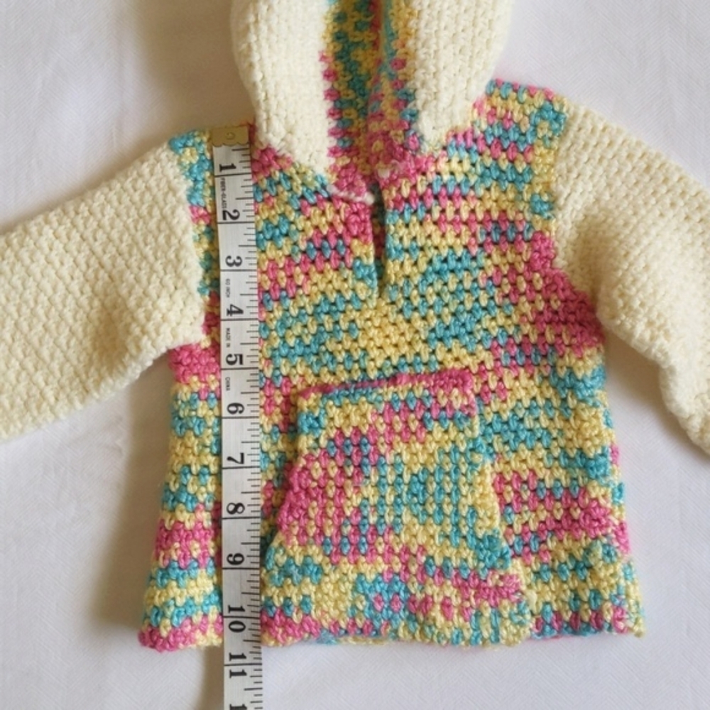 handmade multicolor knit boho hoodie sweater 3-6 months baby girl - Picture 6 of 9